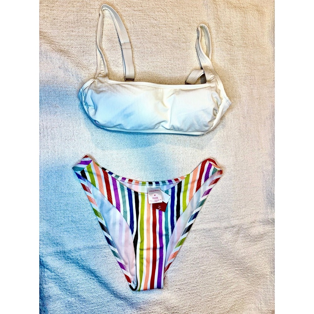 Xhilaration Ribbed Bralette & Striped High Leg Scoop Waist Bikini NWT